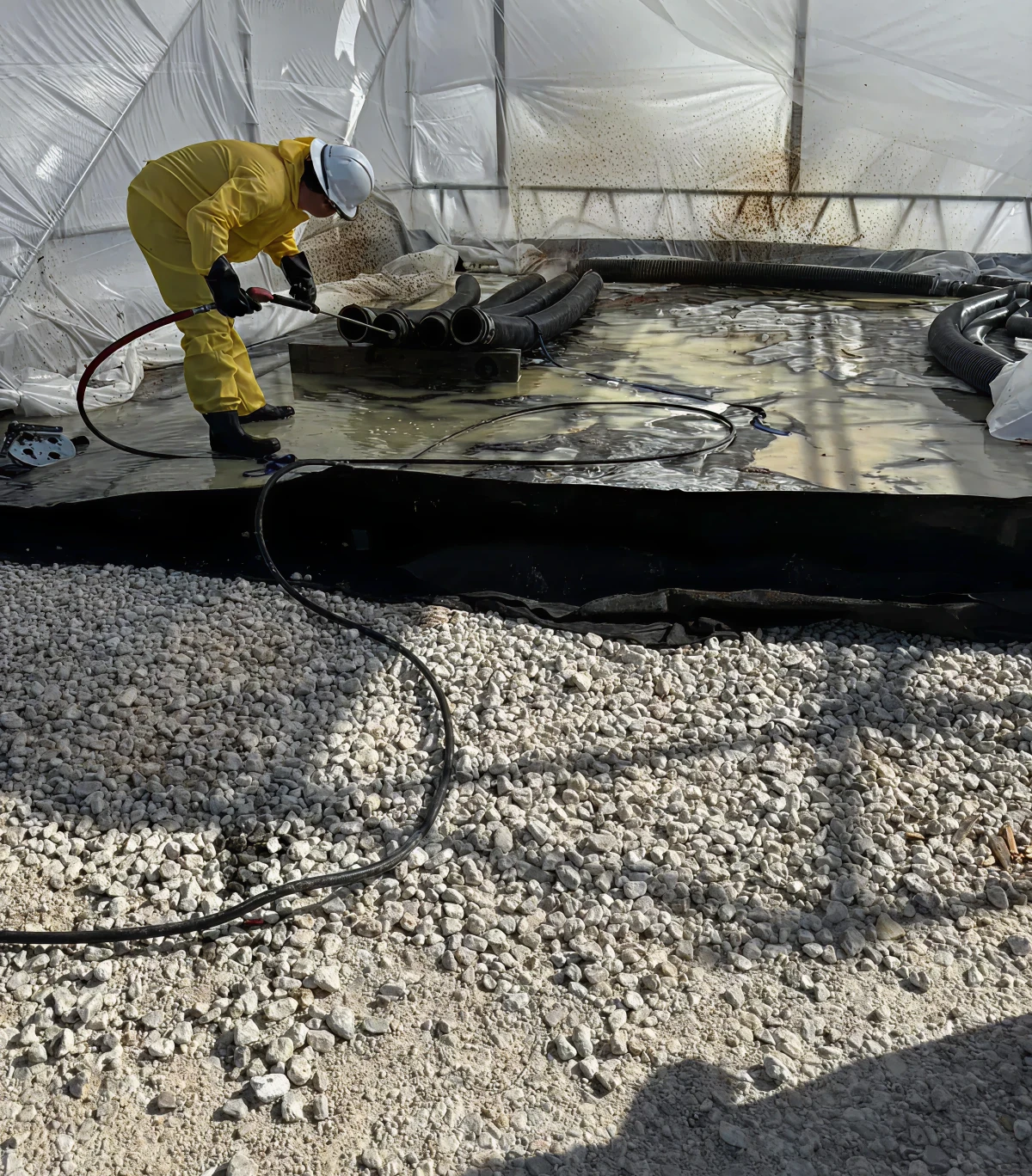 Hazardous material cleanup in progress